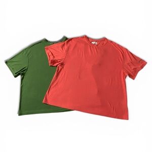 Lot Of 2 Columbia Crop Tee’s Olive Green & Pink Size Large #255
